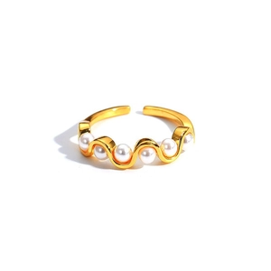 925 Sterling Silver Open Ring Wave Design Shell Artificial Pearl Inlaid Minimalist Korean Style Elegant Jewelry For Women