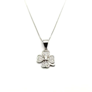 925 Sterling Silver Four Leaf Clover Pendant Necklace Zirconia Inlaid Elegant Small Jewelry For Women Girl Everyday Gift