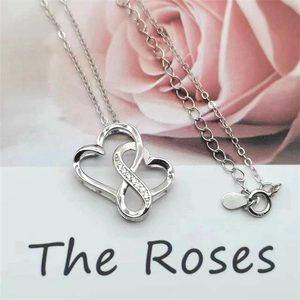 S925 sterling silver double heart infinity pendant necklace with cubic zirconia