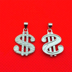 Pendentif signe dollar en argent 925 avec zircons et finition polie brillante