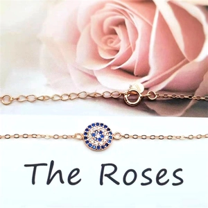 Elegant S925 sterling silver rose gold bracelet with blue evil eye zircon pendant charm