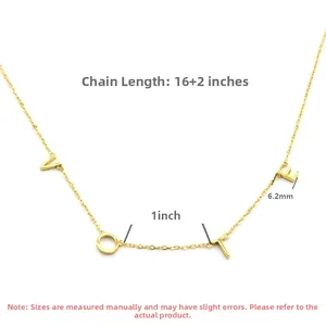 Detail of S925 sterling silver VOTE necklace showing 16+2 inch chain and 6.2mm letters
