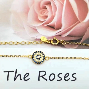 Elegant gold S925 sterling silver bracelet with blue zircon evil eye pendant design