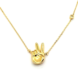 Copper Gold Plated Victory Gesture Pendant Necklace Rhinestone Embellished Minimalist Peace Symbol Fashion Jewelry For Women
