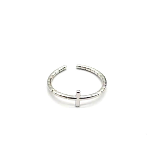 Bague d'orteil ouverte en argent sterling S925 avec breloque croix et anneau texturé