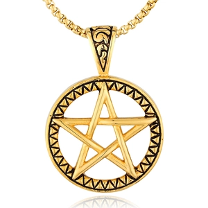 Vintage Stainless Steel Pentagram Pendant For Men Gothic Round Star Pendant Only Without Chain Retro Punk Fashion Jewelry Accessory