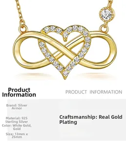 Détail du pendentif cœur infini en argent 925 avec oxydes de zirconium et dimensions
