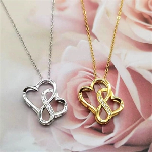 S925 sterling silver infinity double heart pendant necklace with cubic zirconia stones