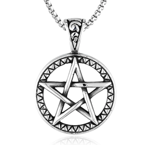 Vintage hollow pentagram pendant necklace with box chain in retro silver finish