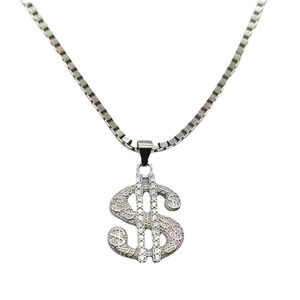 Collier Pendentif Signe Dollar en Argent Sterling 925 Hip Hop Bijoux Symbole de l'Argent Incrustés de Zirconia Blanc
