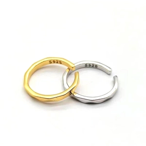 Minimalist S925 sterling silver rhombus open rings in gold and silver finishes