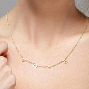 Minimalist S925 sterling silver gold VOTE letter pendant necklace for women