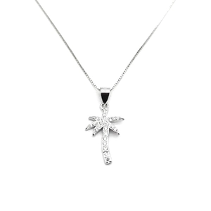 925 Sterling Silver Zirconia Coconut Tree Pendant Necklace For Women Tropical Palm Tree Summer Vacation Jewelry Gift