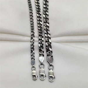 Detailed comparison of three widths of retro S925 sterling silver Cuban curb chain necklaces