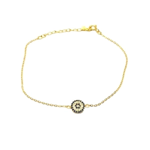 S925 sterling silver gold evil eye bracelet with blue and white pavé crystals