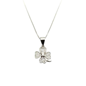 Sparkling S925 sterling silver four leaf clover pendant necklace with cubic zirconia