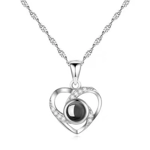 Collana con Proiezione a Cuore in Argento Sterling 925 per Donna con Strass Proiezione Ti Amo in 100 Lingue Ciondolo Girocollo