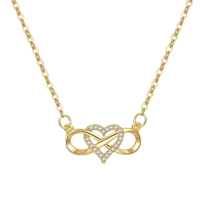 S925 Sterling Silber Infinity Herz Anhänger Halskette mit Gold-Finish und Zirkon-Steinen