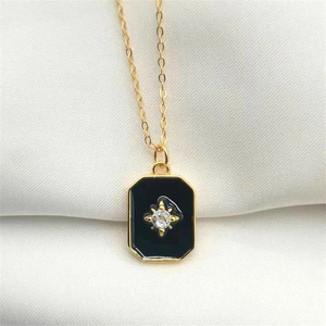 Minimalist S925 silver star pendant necklace with black enamel and sparkling zircon
