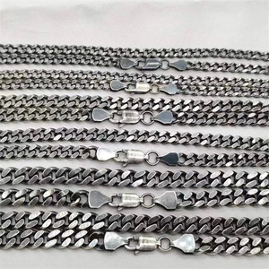 Vintage oxidized S925 sterling silver Cuban link chain necklace with lobster clasp closure