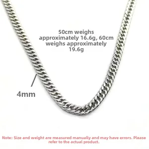 Detail view of 4mm silver curb chain necklace showing width and 50cm or 60cm length specs
