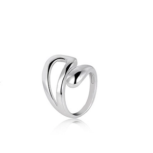 Detailed view of polished S925 sterling silver irregular teardrop open ring for women