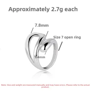 Detailed view of irregular hollow teardrop ring in S925 silver with 7.8mm width spec