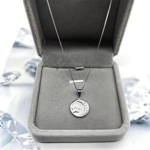 S925 sterling silver celestial star and moon pendant necklace with white zircon and jewelry box