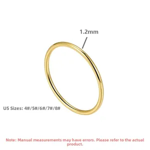 Detail view of 1.2mm slim gold S925 sterling silver ring with size chart and 925 stamp