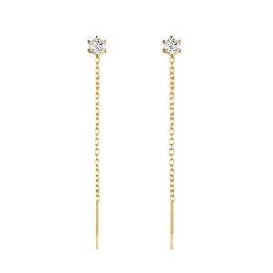 Detailed view of S925 silver gold-plated long tassel earrings with six-prong zircon
