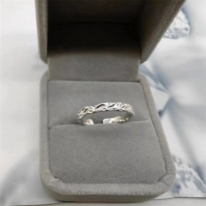 Irregular hammered S925 sterling silver open ring with textured rock-like finish for women