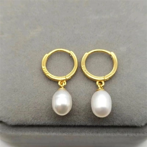 925 Sterling Silver Natural Freshwater Pearl Drop Earrings Gold Plated Geometric Hoop Earrings Elegant Jewelry For Women