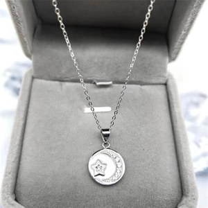 S925 sterling silver necklace with star and moon pendant in jewelry gift box