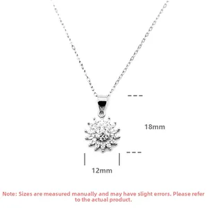 Detailed size view of sparkling S925 silver sunflower pendant with white zircon stones