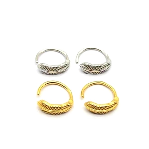 Minimalist S925 silver leaf feather hoop earrings in gold and silver finishes