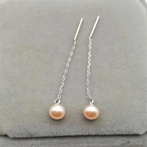 Elegant S925 sterling silver tassel earrings with pink natural freshwater pearls