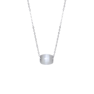Classic S925 sterling silver necklace featuring a cat eye stone cylinder pendant for women