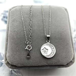 S925 sterling silver necklace featuring moon and star pendant with sparkling zircon stones