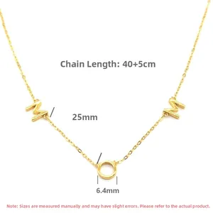 Détails des dimensions du collier MOM doré montrant une longueur de chaîne de 40+5cm