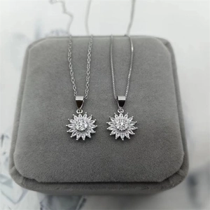Elegant S925 sterling silver sunflower pendants with sparkling zircon on a velvet box