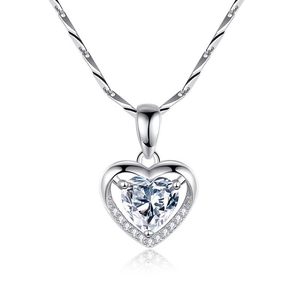Pendentif Cœur de l'Océan en Argent Sterling 925 Seul Sans Chaîne Charme en Forme de Cœur en Strass pour Femme