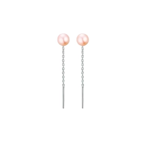 Elegant S925 sterling silver drop threader earrings with natural pink freshwater pearls