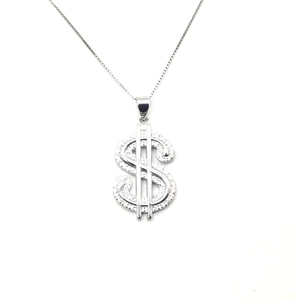 925 Sterling Zilver Dollarteken Hanger Ketting Iced Out Zirconia Hip Hop Sieraden Geld Symbool Bedel Unisex