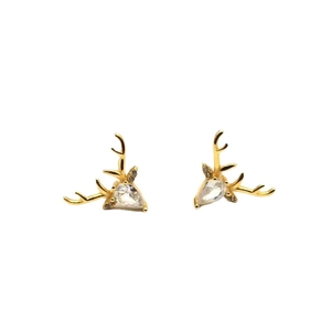 Elegant gold plated S925 silver reindeer stud earrings with sparkling pear cut zircon