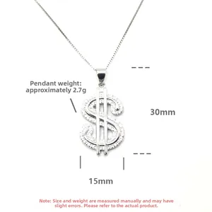 Detail van de S925 sterling zilveren dollarteken hanger met ingelegde zirkonia's