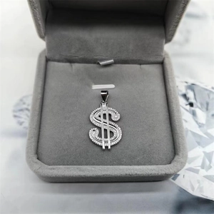 Macro-opname van de S925 zilveren dollar hanger bezet met witte zirkonia diamanten