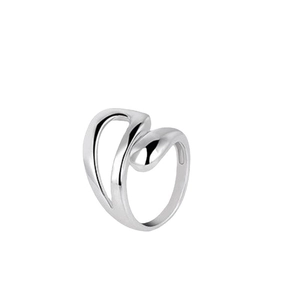 Polished S925 sterling silver irregular open ring with hollow teardrop design for women