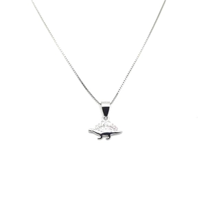 Pendentif Petit Dinosaure en Argent Sterling 925 Collier Mignon Dessin Animé Stégosaure Zirconia Incrusté Bijoux Animaux pour Femmes Filles Cadeau