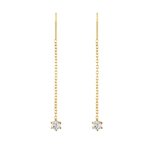 925 Sterling Silver Gold Plated Long Tassel Threader Earrings Round Zirconia Six Claw Setting Elegant Jewelry For Women