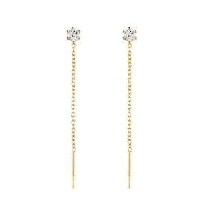 Elegant 14K gold plated S925 sterling silver long tassel ear wires with zircon studs